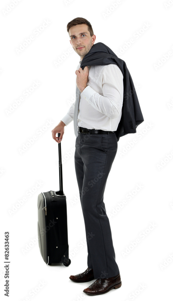 Man holding suitcase isolated on white Man holding suitcase isolated on white