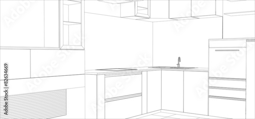 Kitchen vector sketch interior. Illustration created of 3d © mirexon