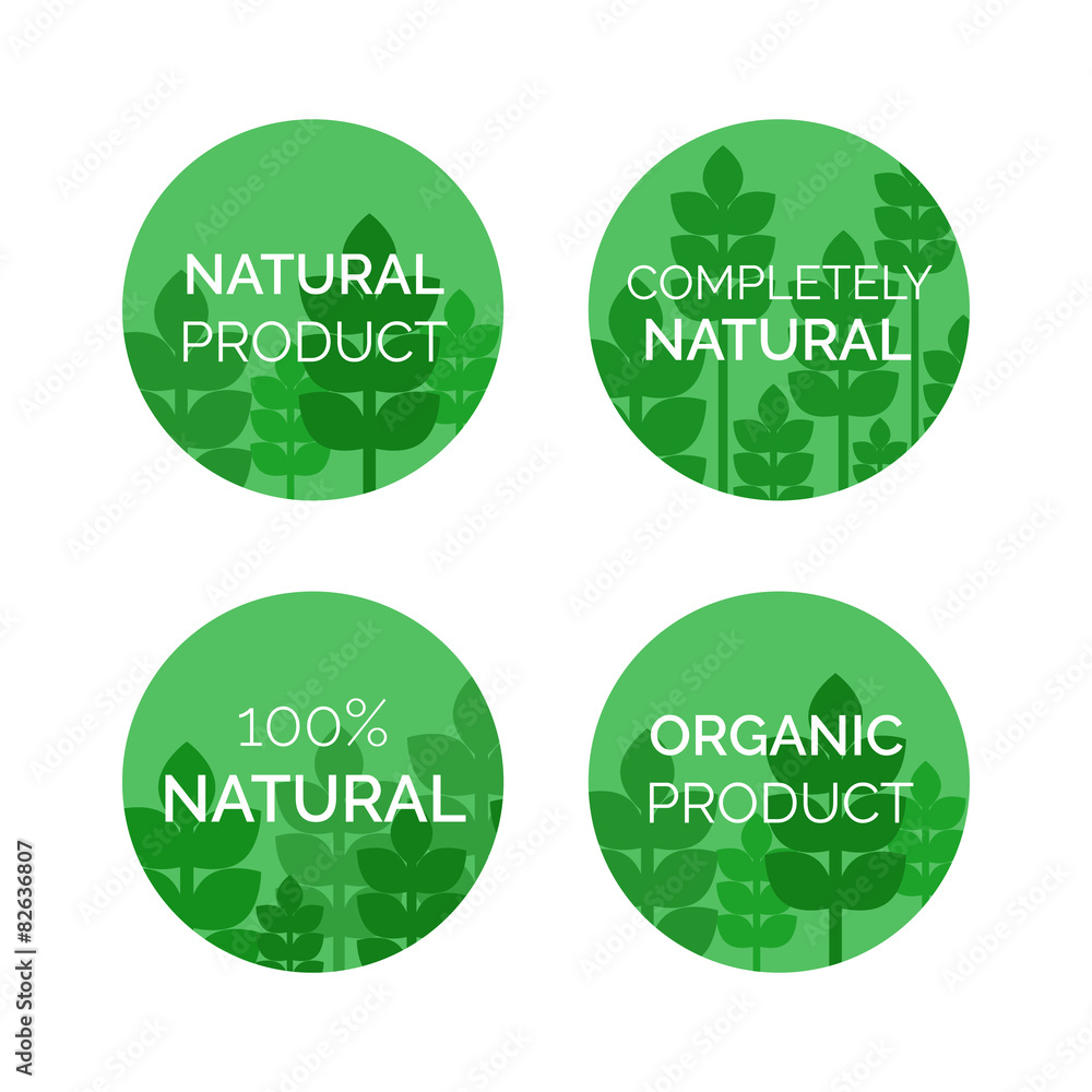 Four Natural product labels in vector illustration Four Natural product labels in vector illustration