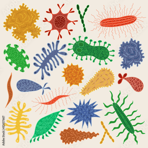 Cartoon various microbes