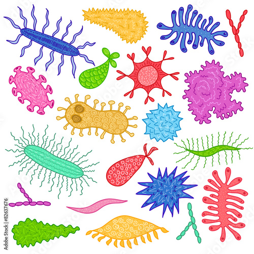 Cartoon various microbes