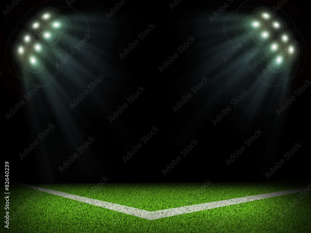 Corner of empty stadium with bright spotlights