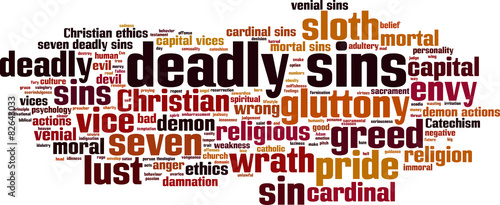 Leinwand Poster Deadly sins word cloud concept. Vector illustration