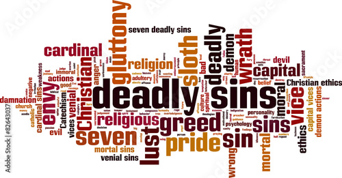 Deadly sins word cloud concept. Vector illustration