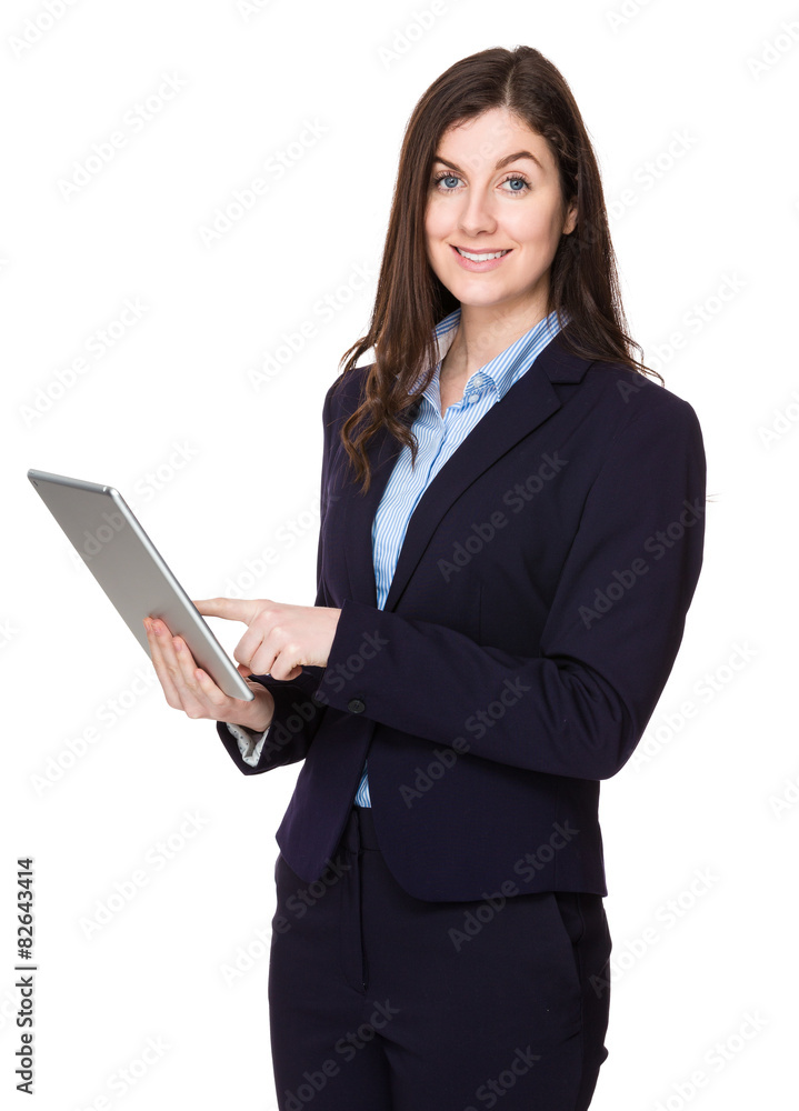 Caucasian businesswoman use of tablet Caucasian businesswoman use of tablet