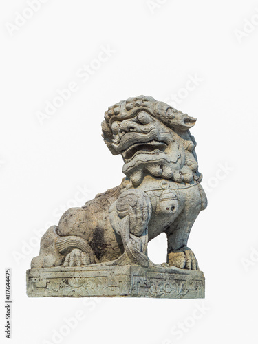 Chinese lion carved out of rock isolated with white background f