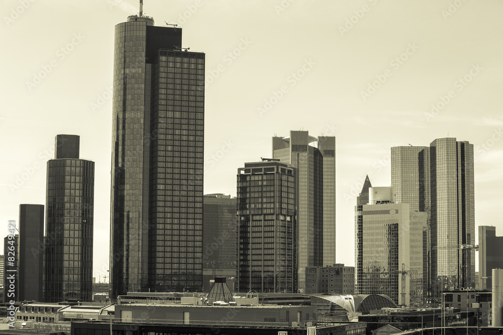 frankfurt am main skyscraper in sepia colors