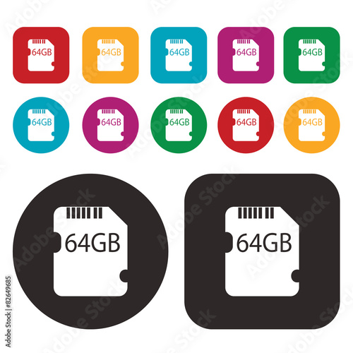 Memory card icon. SD card icon. 64 GB. Vector