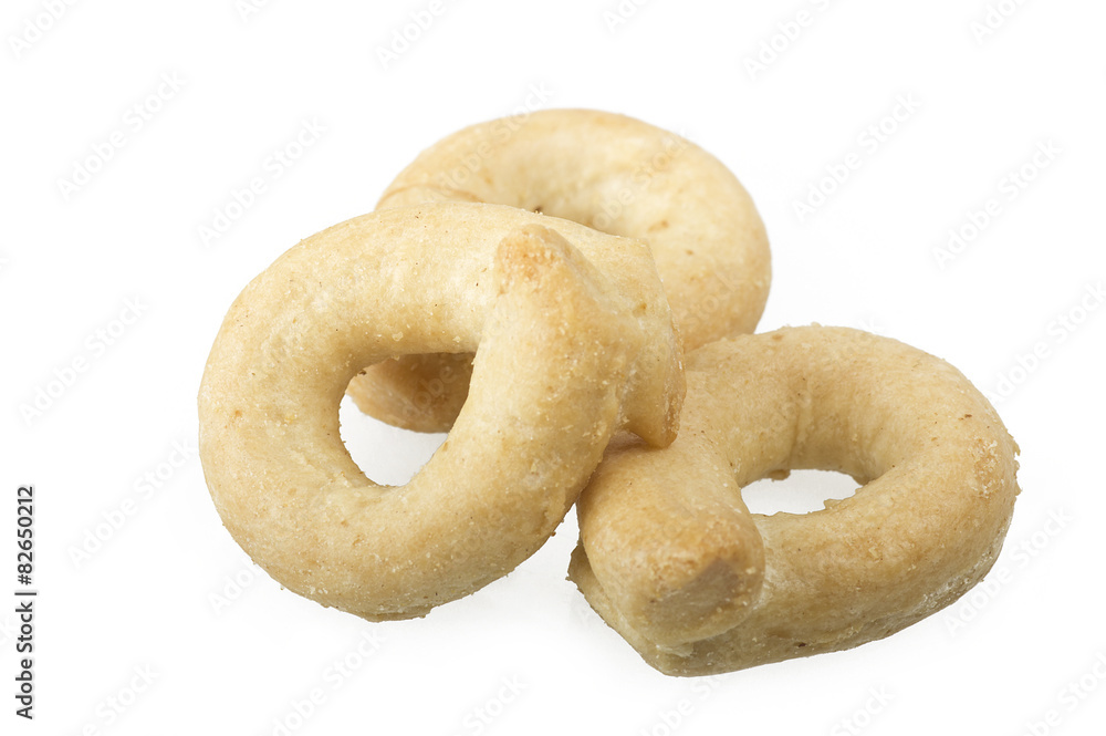 Taralli on the  white,Traditional Italian snack from Puglia