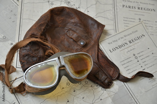 pilot helmet and goggle of ww1 photo