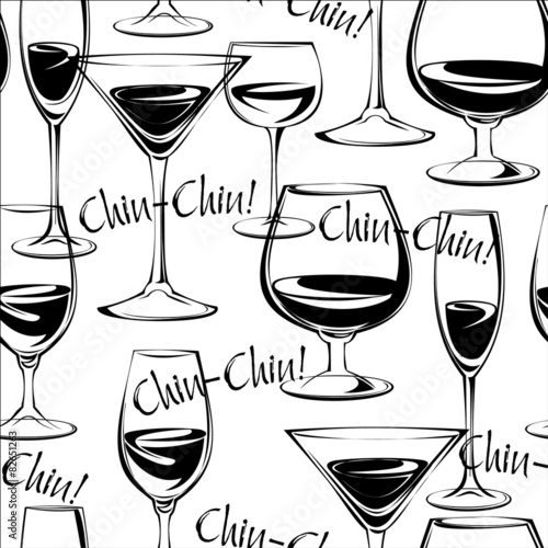 Vector illustration of wine glasses. Seamless pattern.