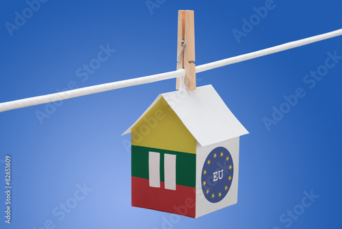 Lithuania, Lithuanian and EU flag on paper house photo