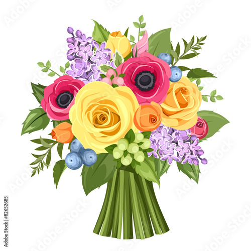 Bouquet of colorful flowers. Vector illustration.