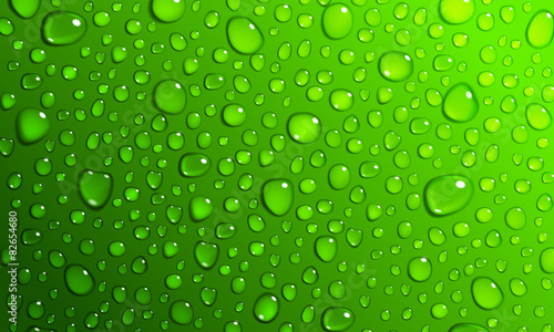 Green background of water drops