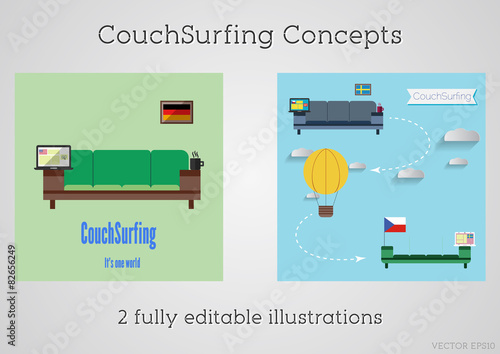 Set of Couch surfing concept. Travel infographic. Share your