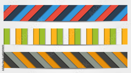 Collection of 3 isolated colorful striped full banners