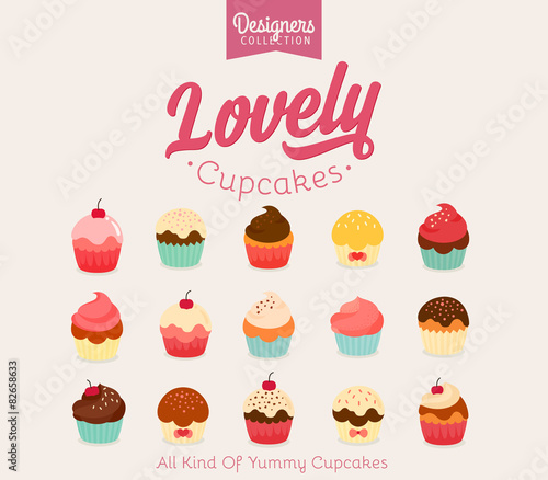 Lovely flat cupcake illustrations Vector illustration