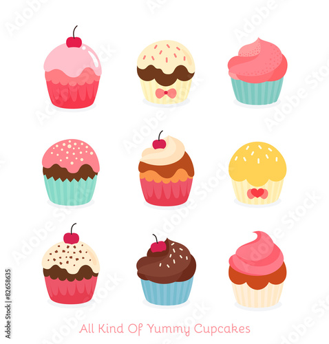 Nine flat cupcake illustration
