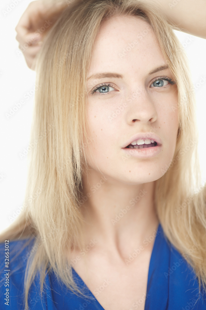 Portrait of young woman in blue dress Portrait of young woman in blue dress
