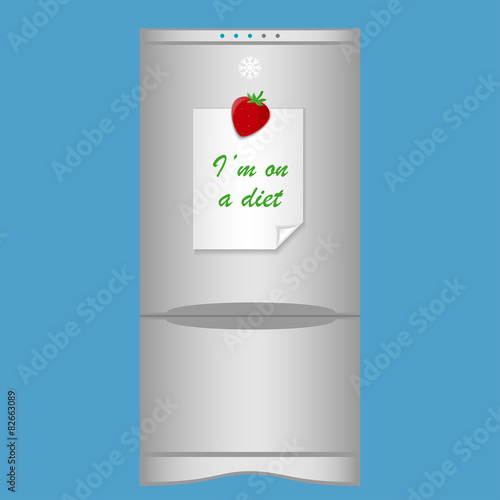 Icon with refrigerator end blank note "I'm on a diet" on magnet