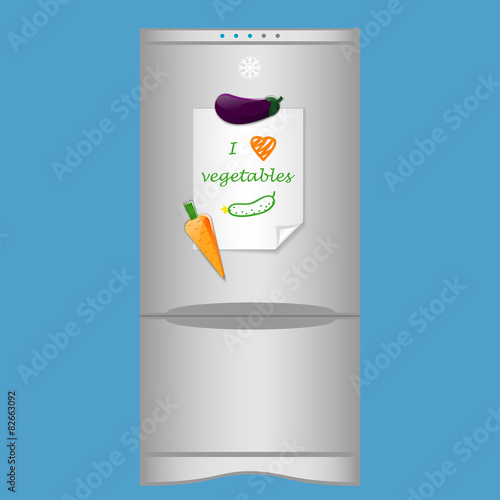 Icon with refrigerator end blank note "I love vegetables"