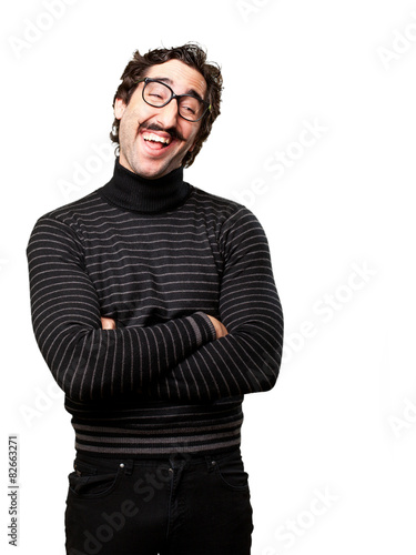 pedantic happy man laughing photo