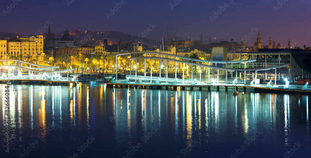 Fototapeta Port Vell during night. Barcelona, Spain