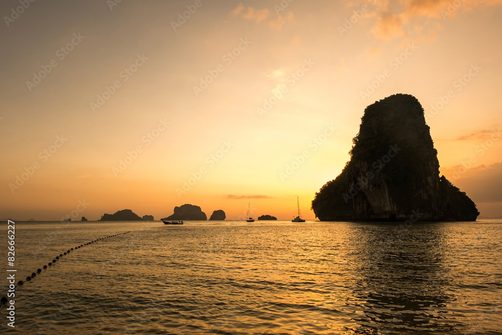 Sunset and beach in Krabi island Thailand
