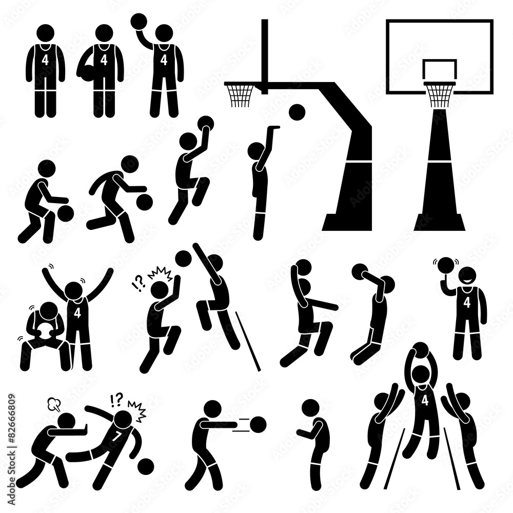 Naklejka premium Basketball Payer Action Poses Cliparts