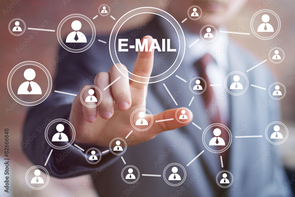 Businessman pressing online messaging mail sending icon Businessman pressing online messaging mail sending icon
