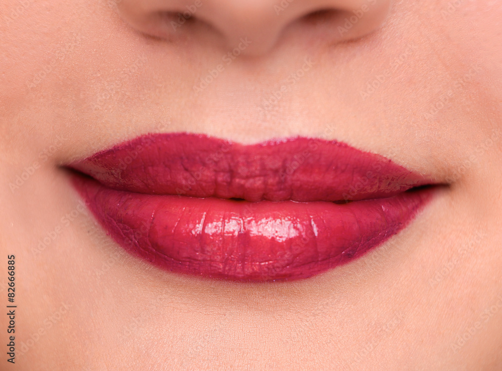 Closeup portrait of young woman's lips zone make up Closeup portrait of young woman's lips zone make up