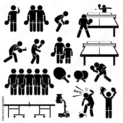 Table Tennis Player Actions Poses Cliparts