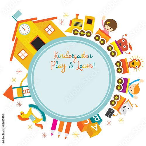 Kindergarten, Train, Kids Round Frame