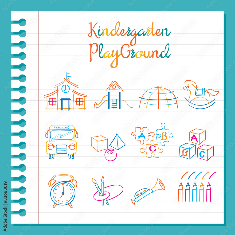 Kindergarten, Line Drawing Toys and Playground Set