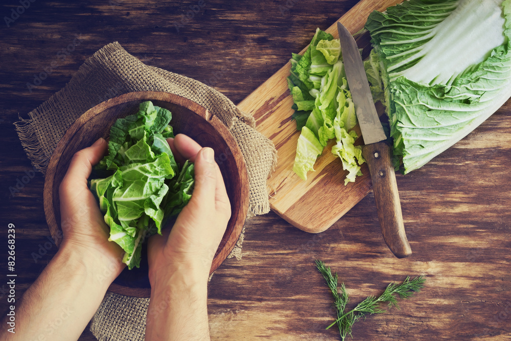 Foto cooking salad chinese cabbage