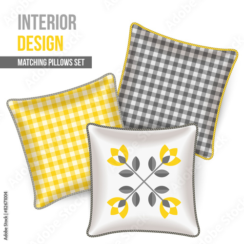Set of matching decorative throw pillows, patterned pillowcases