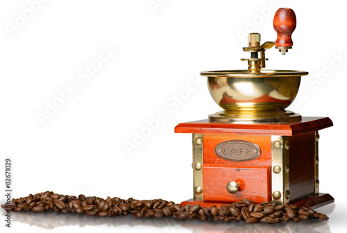 Coffee beans, coffee grinder