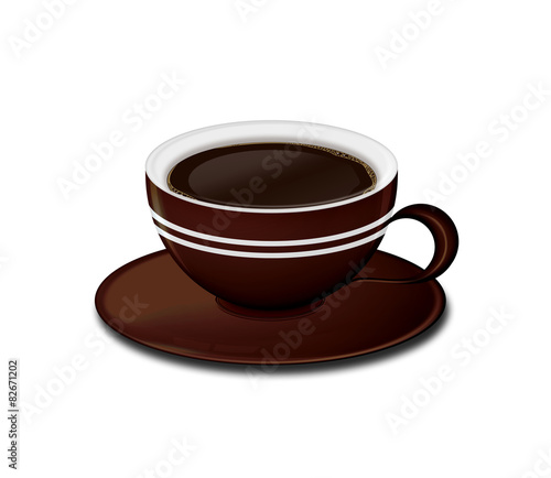 elegant brown cup with coffee isolated over white