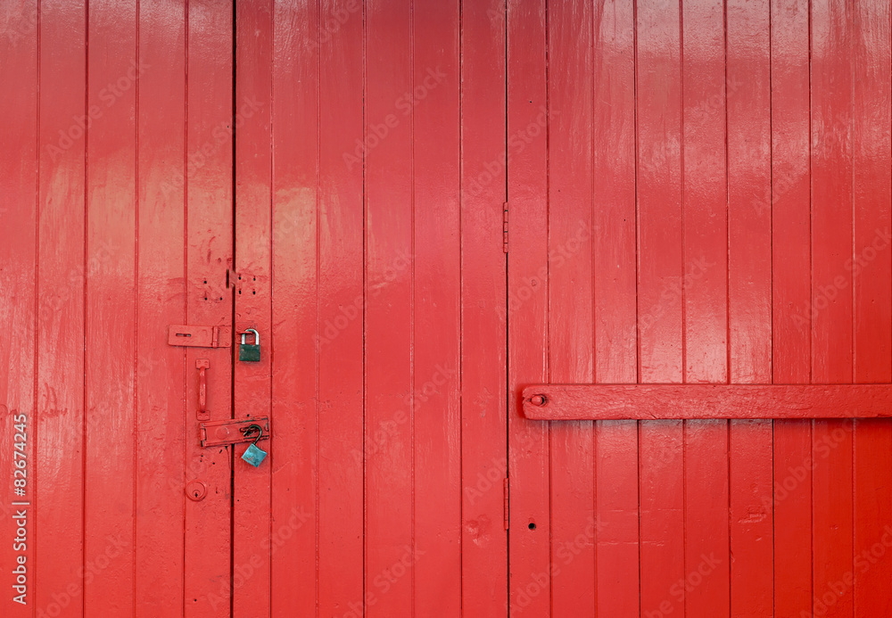 Wooden red door with lock Wooden red door with lock