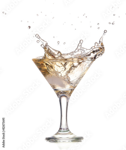 alcohol cocktail with splash of ice isolated on white