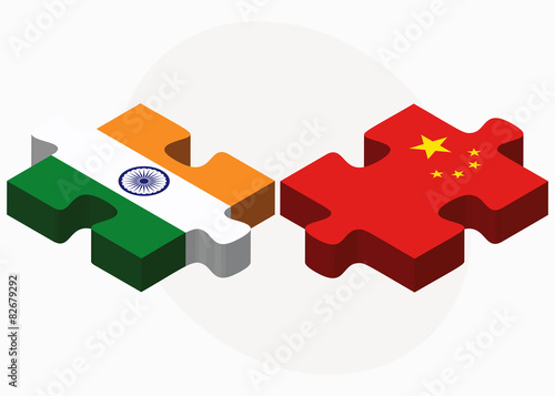 India and China Flags in puzzle