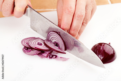 chef chopped red onions