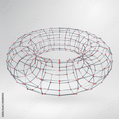 Wireframe polygonal element. 3D Torus with Diamonds