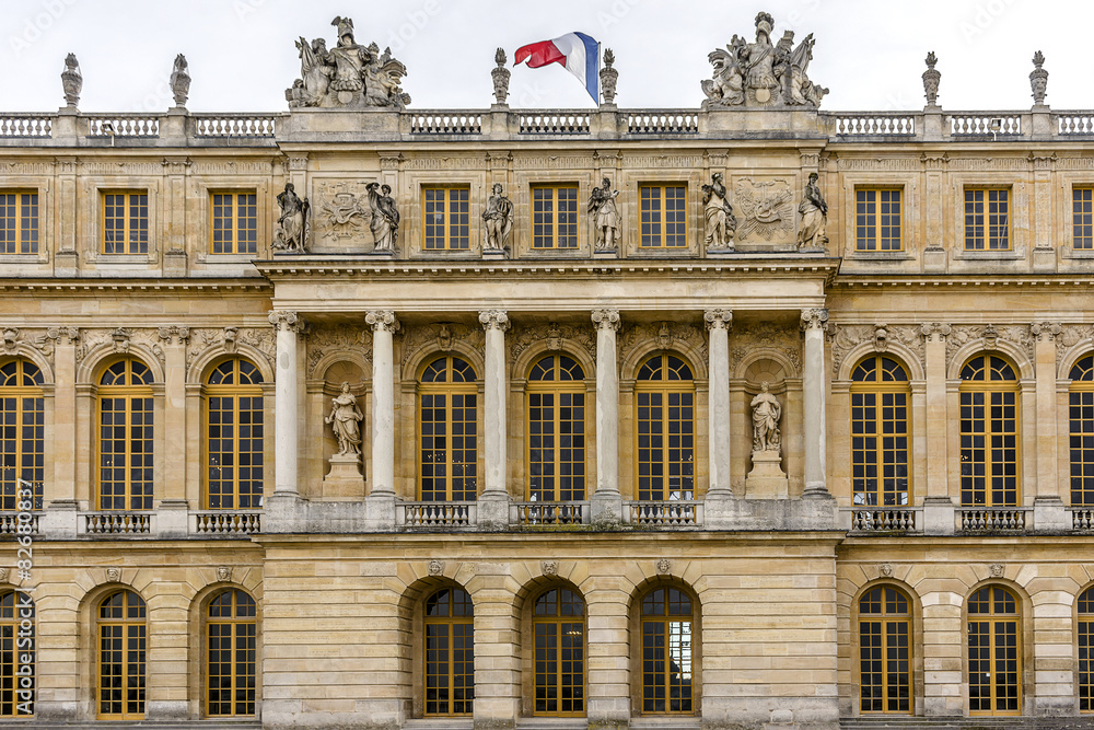 Architectural fragments of famous Versailles palace. Paris.