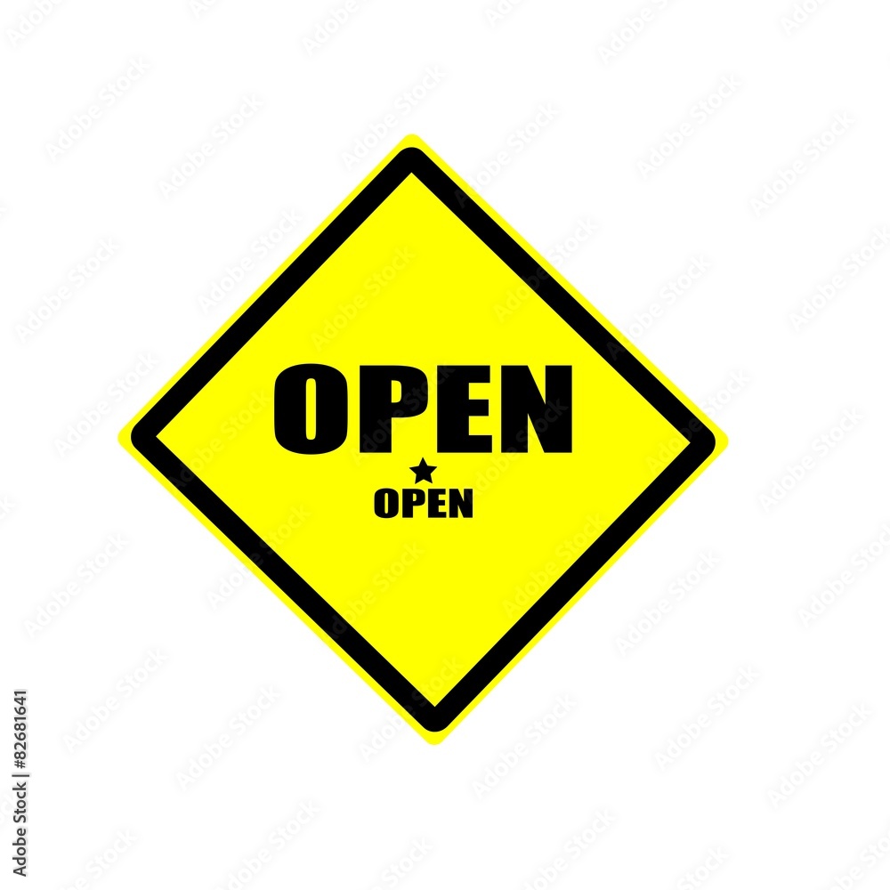 Open black stamp text on yellow background Open black stamp text on yellow background