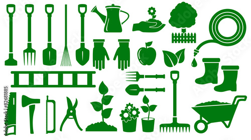 set isolated green garden tools
