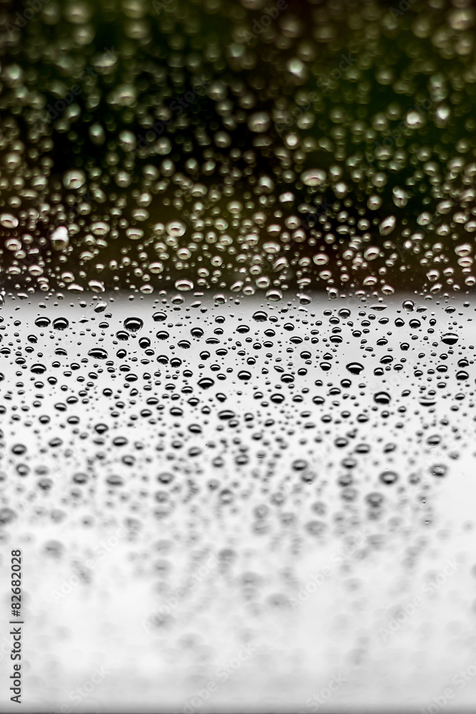 water drops on a window with green background - fading out