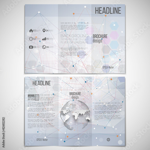 Vector set of tri-fold brochure design template on both sides