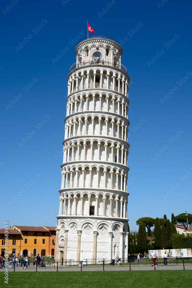 Pisa leaning tower/view of leaning tower in afternoon