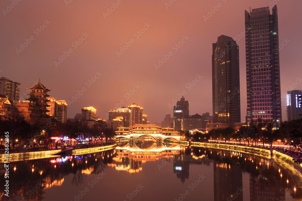Obraz premium night lounge bridge at chengdu,china
